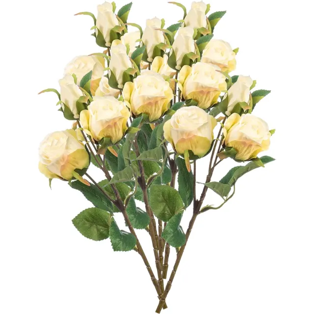 Emerald Kunstbloemen boeket Rozen - 8x - 44 cm - creme wit - Kunst zijdebloemen