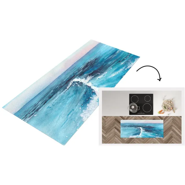 KitchenYeah Keukenloper - Loper keuken - Zee - Golf - Waterverf - Keukenloper vinyl Multicolor