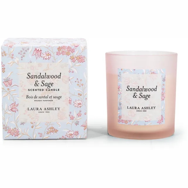 Laura Ashley Geurkaarsen - sandelhout en salie - sojawas felroze
