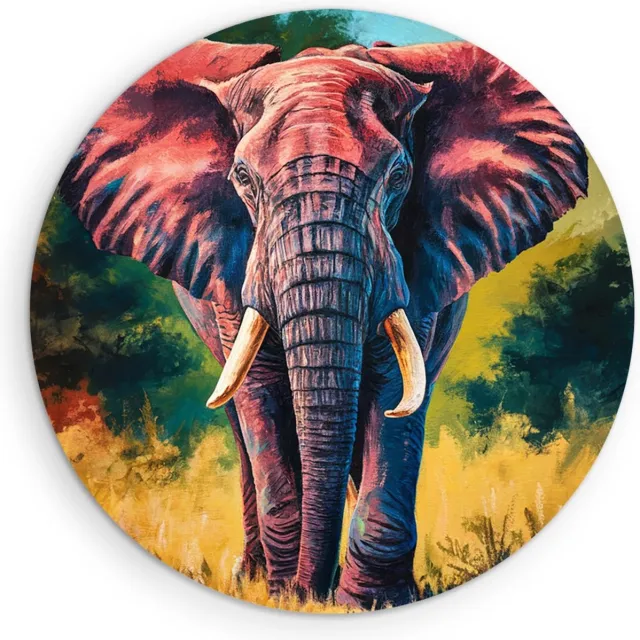 Saammp Muurcirkel Hout - Kleurrijke olifant - abstract - Dieren - Ø 40 - Wandcirkel - Wanddecoratie Cirkel - muurdecoratie Woonkamer - Slaapkamer decoratie - Rond Schilderij