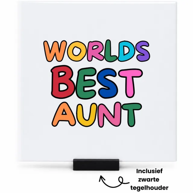 Hacebo World's best aunt tegeltje met tegelhouder - Tante - beste tante - tegeltjes met tekst - verjaardagscadeau - cadeau voor tante - gift - kado - spreuktegels - 15x15 CM Wit