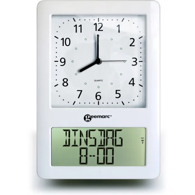 Geemarc VISO50 JUMBO KLOK met complete dag / datum en tijdweergave - wit