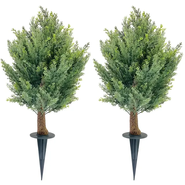 Happiq Kunstmatige Cipresbal - Voor tuin en buiten - Nep topiary balbomen met grondspikes - Groen / Kunststof - No LED Light