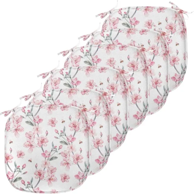 ABAKUHAUS Aquarel Bekleding voor eetkamerstoelen, Sakura Kersentuin, decoratief waterdicht kussen met bandjes voor keukenzitplaatsen, 40cm x 40cm, 6-pack, Reseda Green Pale Pink Reseda Groen Bleekroze
