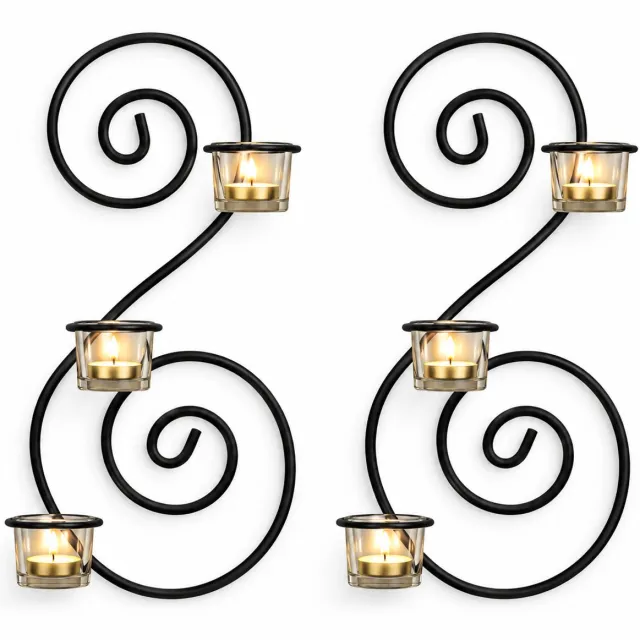 N3 Collecties 2 Delige Mooie Decoratieve Woonkamer wandkandelaar met gratis theelichtjes Zwart
