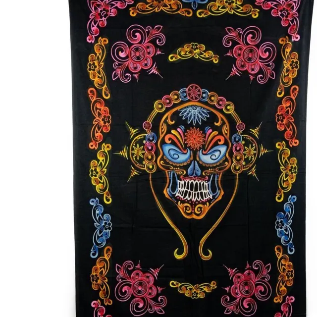 Spiru Authentiek Wandkleed Katoen Schedel met Koptelefoon Kleurrijk (215 x 135 cm) Multicolor