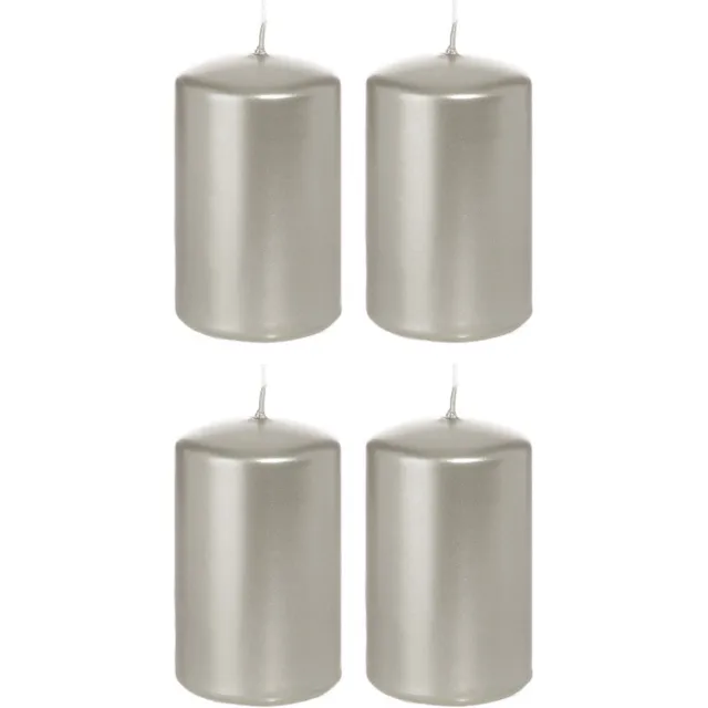 Trend Candles Cilinderkaars/stompkaars - 4x - zilver - 5 x 8 cm - 18 branduren - horeca kaarsen