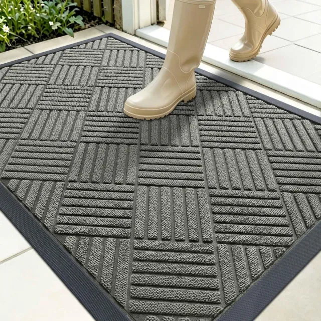 OLANLY Deurmat - Binnen- en buitengebruik natuurlijke rubberen deurmat - Anti-slip en vuilafstotend - 120x180 cm - Middelgrijs