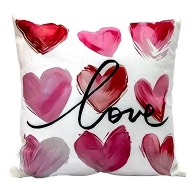 Verhaak Kussen met hartjes - valentijn - liefde - 35cm - vierkant - tekst love Rood wit