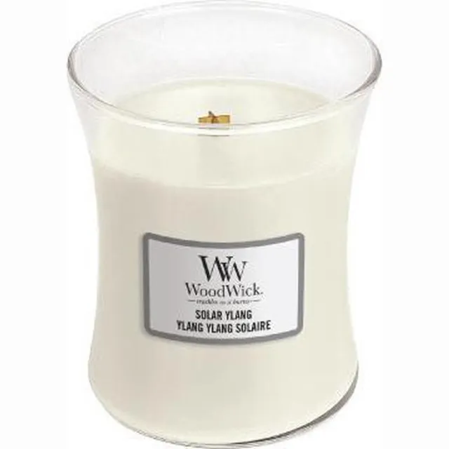 Woodwick Hourglass Medium Geurkaars - Solar Ylang - 60 branduren Wit