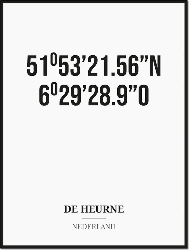 Studio216 Poster/kaart DE HEURNE met coördinaten zwart, wit