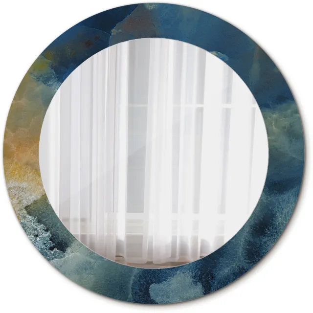 TULUP Spiegel - Ronde vorm Spiegel - op gehard Glas - Onyx marmer - Diameter: 60 cm - Decoratieve spiegel - Badkamerspiegel - Gangspiegel - Eetkamer - Hal - Blauwe - Minimalistische Spiegel - Visagiespiegel - Ronde vorm Blauw Onyx marmer