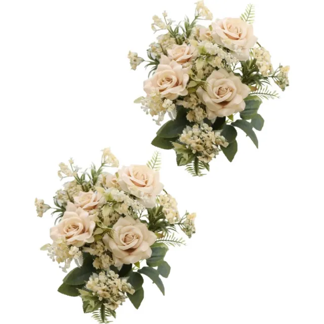 CHAKS Rozen kunstbloemen boeket - 2x - ivoor/zalm kleurig - H41 cm Beige