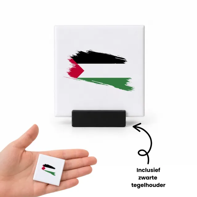 Hacebo Palestina vlag tegeltje met tegelhouder - mensen die liefde willen geven aan Palestina - tegeltjes met tekst - degene die van Palestina houden - supporten - oorlog - verjaardagscadeautje - gift - geschenk - spreuktegels - 4.8x4.8 CM Wit