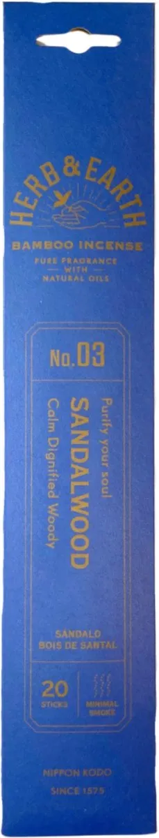Nippon Kodo herb en earth - sandalwood wierook stokjes - 1 pakje 20 stokjes