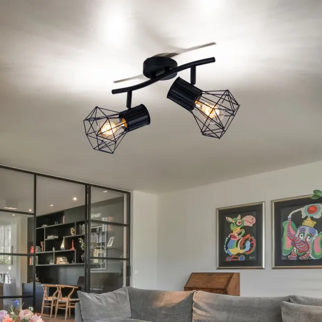 Globo Lighting Plafondlamp 2 vlammen kooi Plafondspot Woonkamerlamp, metaal zwart, 2x E27, LxBxH 34x13x19 cm