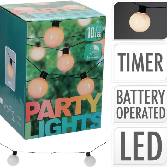 Pure Garden & Living Partytentverlichting Lichtsnoer - 500 Cm - 10 Led Lampen - Warm Wit - Timer - Op Batterijen