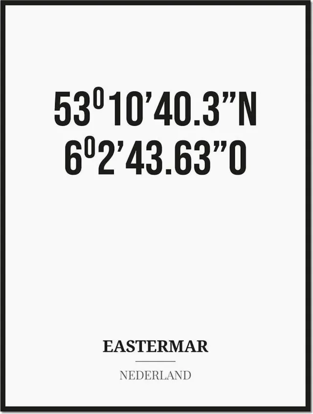 Studio216 Poster/kaart EASTERMAR met coördinaten zwart, wit
