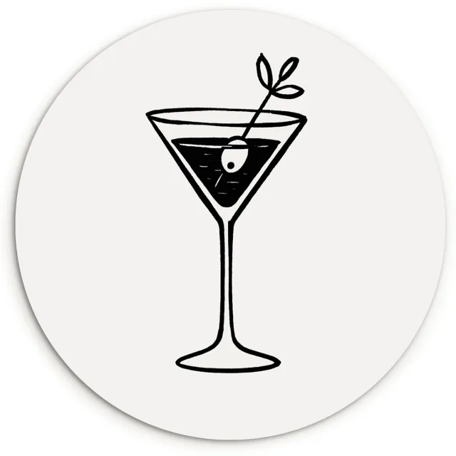 WallCircle Wandcirkel 140x140 cm - Muurcirkel Cocktail - Glas - Olijf - Minimalistisch - Muurdecoratie woonkamer - Wanddecoratie slaapkamer - Kamer decoratie accessoires - Ronde schilderijen Cocktail - Minimalistisch