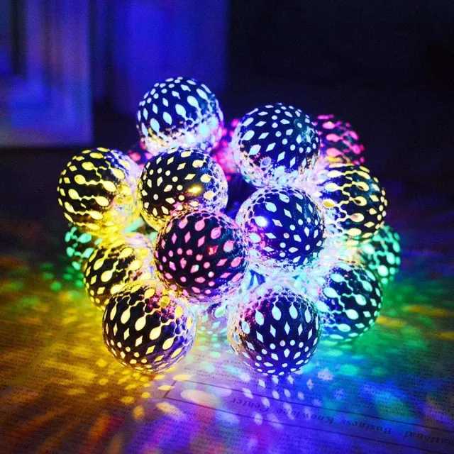 KZQ Solar Marokkaanse bol lichtslinger 6,5 meter met 30 LED's - 8 lichtstanden en waterdicht - Multicolor voor tuin en feestdagen - Goud