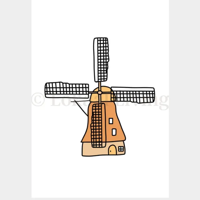 Lokaal Living a4 poster - Molen illustratie - Hollands thema oranje
