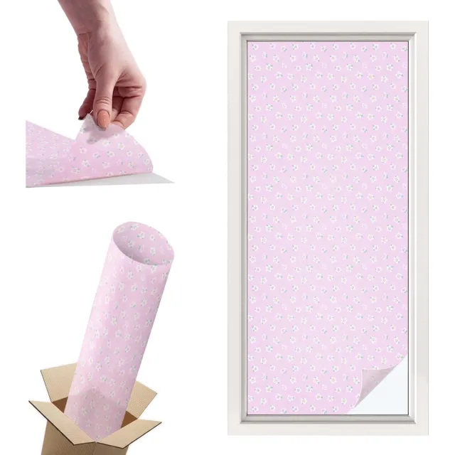 TULUP Raamfolie Anti inkijk - Bloemenpatroon Privacy Folie Raam - 50x116 cm - Roze Anti inkijk Folie - Raamfolie Tegen inkijk Glas in Lood - Voor de slaapkamer, badkamer en kledingkast. - Raamfolie Zonwering Roze - Bloemenpatroon