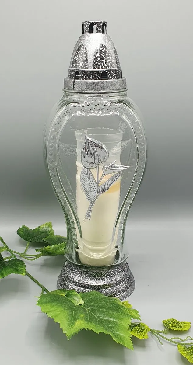 Lubema Herdenkingslicht - R-56b - Anthurium - Zilver - Grafkaars - Graflicht - Graflantaarn - Windlicht