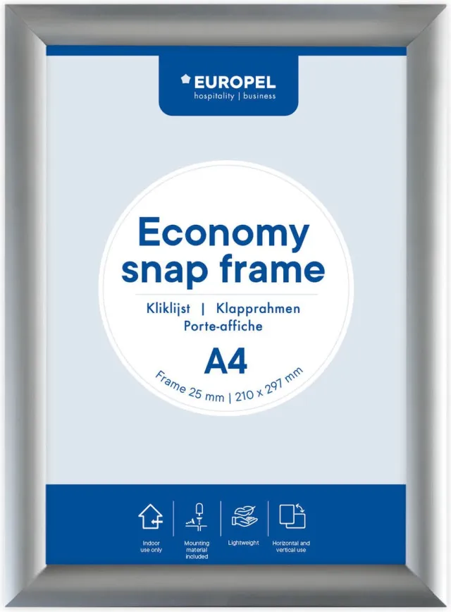 Europel Economy Kliklijst – Posterlijst – A4 – 21 x 29,7 cm – 25mm – Aluminium – Zilver
