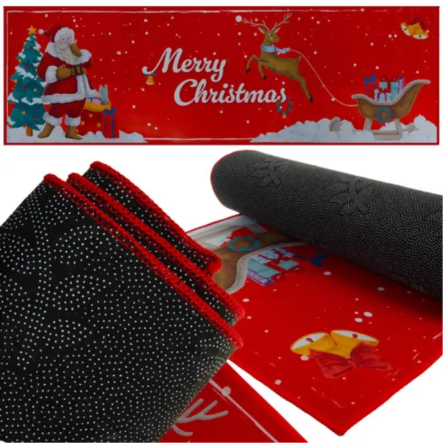 Ruhhy Feestelijke kerstloper 160x50 cm – zachte rode antislip mat met Merry Christmas motief voor keuken of hal Rood