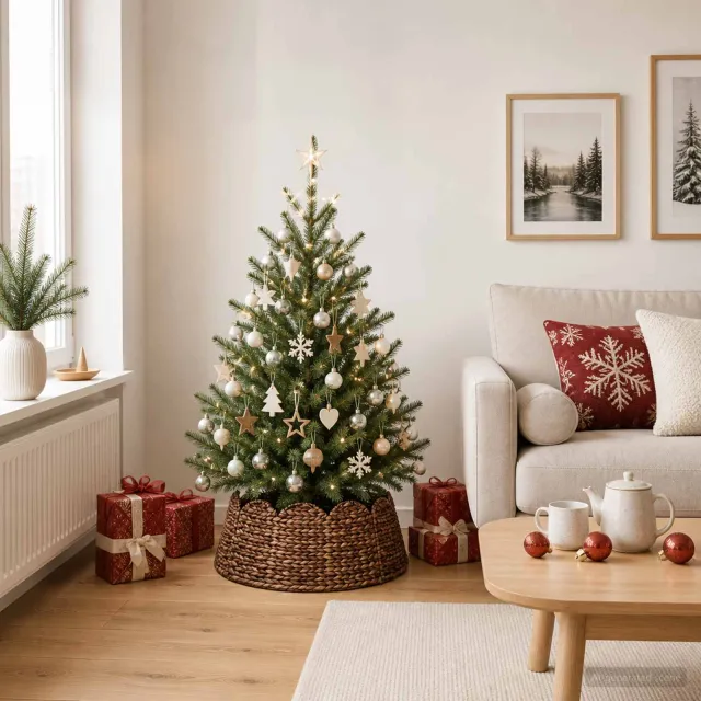 vidaXL Kerstboomkraag Rond Bruin Dia. 45 x 22 cm Waterhyacint
