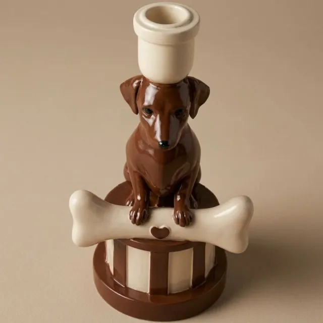 Kersten Kandelaar Teckel Polyresin Bruin Ø10,5 ↑21,5cm Multi