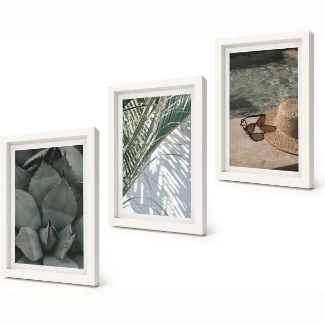 Coloray 3-Delige Schilderij Set - Tropische planten en zomerse decoraties - 20x30 - Decoratieve Schilderijen - Wanddecoratie - Hal Witte lijst