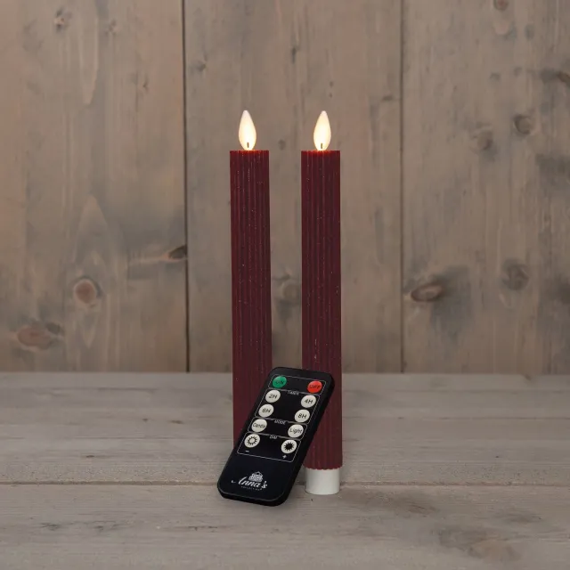 Anna's Collection Dinerkaars ribbel wax led bewegende vlam op bat... rood
