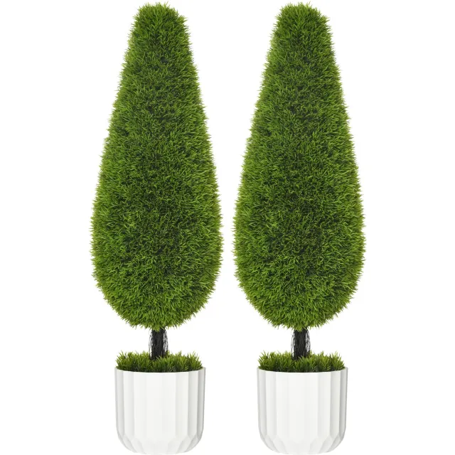 Homona Kunstplant Zypresse - 2-delige set - 90 cm - Groen/Wit Multi