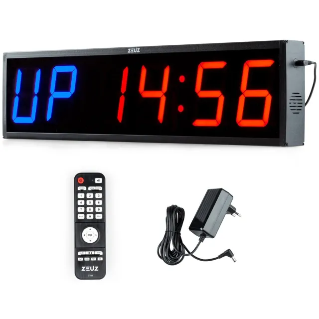 ZEUZ Grote Interval Timer voor CrossFit, Fitness & Sport – Stopwatch, Countdown & Aftelklok - Tabata & HIIT Digitale GYM Klok – 64 x 5 x 16 CM Zwart