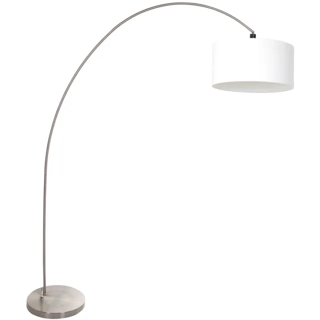 Vloerlamp Solva 3911ST van Mexlite, trendy stalen voet met witte linnen kap, hoogte 185 cm, kantelbaar en ideaal voor binnengebruik