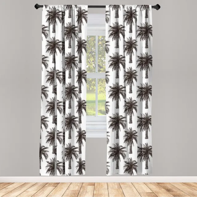 ABAKUHAUS Palme – Raamgordijnen – 2-panelen 75×175 cm – donkerbruin/wit Donkerbruin Wit