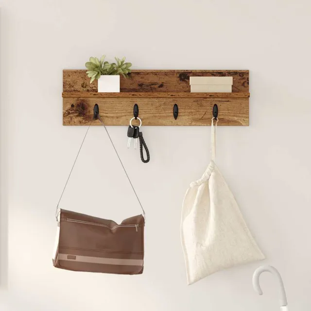 vidaXL Wandgemonteerde kapstok Oudhout 60 x 10,5 x 18 cm Bruin
