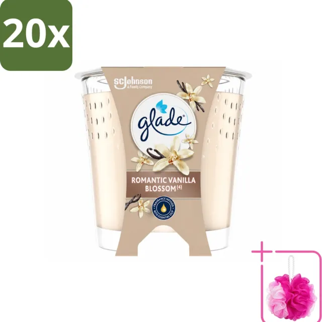 Glade 20 x Glade - Geurkaars Romantic Vanillebloesem - 100% Raapzaadwas & Vegan - 112 g - Bulkverpakking - Romantische kaars - Douchemop - Geurkaars crème