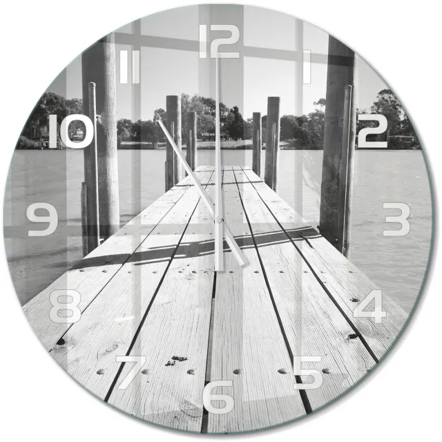TULUP Wandklok - Houten brug Wandklok Glas Decoratie - fi60 cm - Zwart-wit Gekleurde Glazen Klok - Witte handen - Ronde Klok - Klok Glas Met Opdruk - Moderne Wandklok Glas