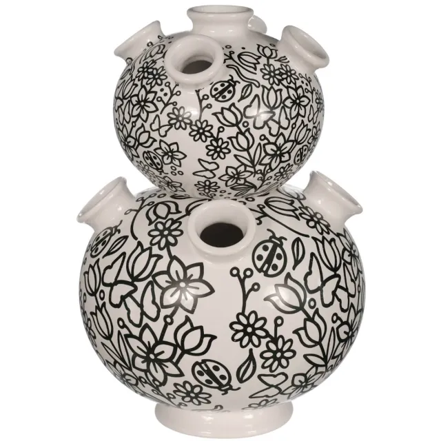 Daan-Kromhout Daan Kromhout Design - vaas - tulpenvaas - 2 delig - wit - zwart - hoogte 26 cm - Ø 18 cm - aardewerk zwart - wit