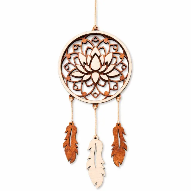 Laserloom Houten Dromenvanger met Lotus – Handgemaakt Wanddecoratie Bruin