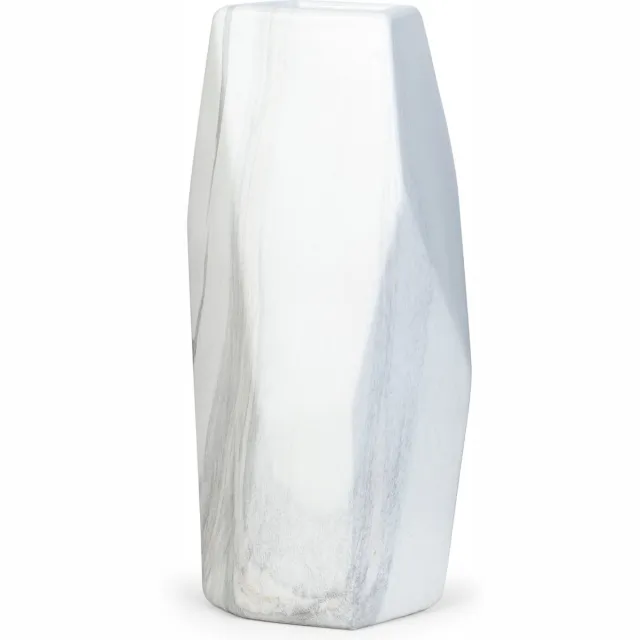 Oliva's Hoge vaas - ↕ 32 cm - Geometrische vorm - Marmer Wit - Grijs - Marmer