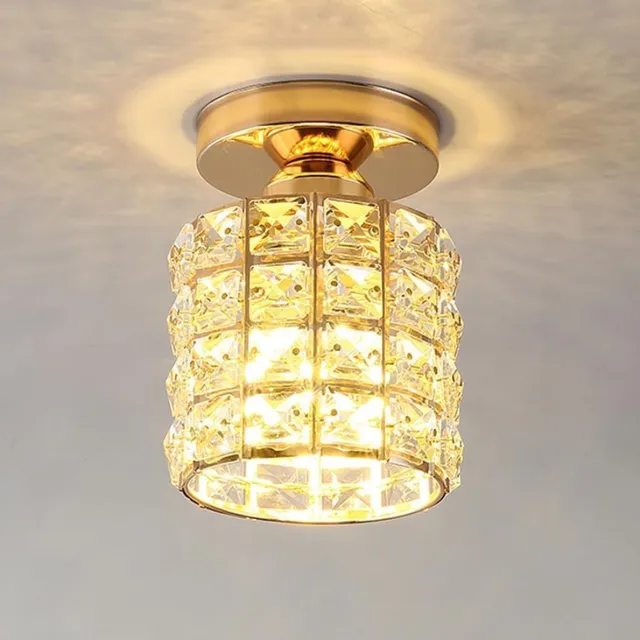 KZQ Mini Kristallen Plafondlamp - 17cm - Rond Met Vierkante Kristallen - E27 Fitting - Dimbaar - Voor Hal Slaapkamer En Woonkamer geel.2
