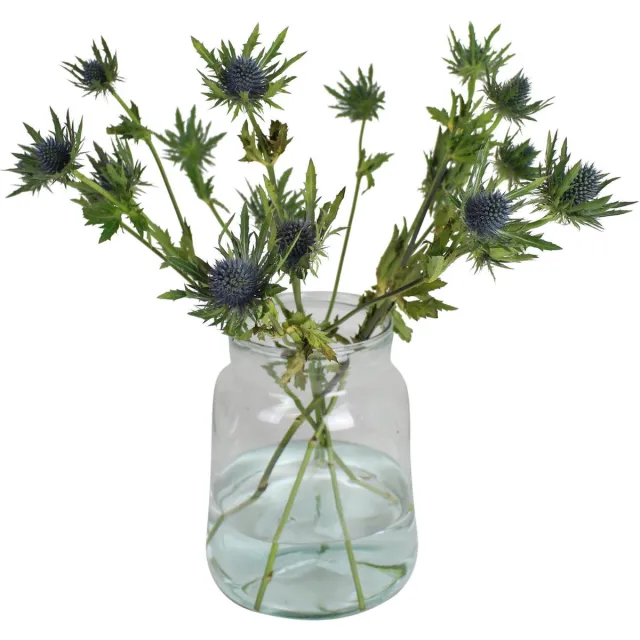 Hakbijl Glass Boemenvaas - Transparante/grijs - gerecycled glas - 19 x 23 cm - bloemen/takken Gekleurd