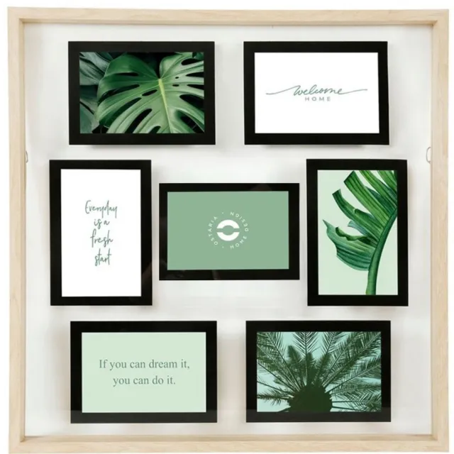 OSTARIA Collage fotolijst NEO - voor 7x foto van 10 x 15 cm - hout - naturel/zwart - 49 x 49 cm - Wissellijst - Modern