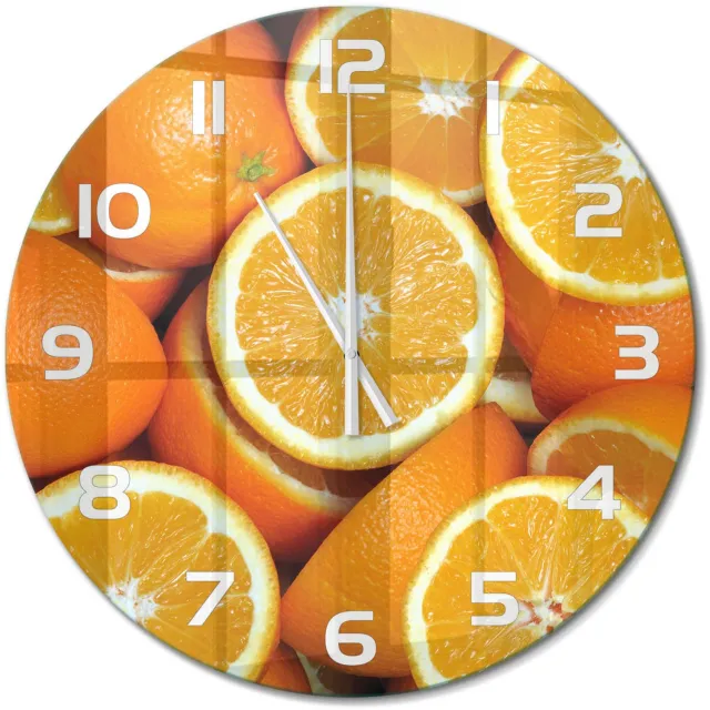 TULUP Wandklok - Sinaasappelhelften Wandklok Glas Met Motief - fi60 cm - Oranje Decoratieve Glazen Klok - Witte handen - Ronde Klok - Gekleurde Glazen Klok - Glazen Klok Met Print