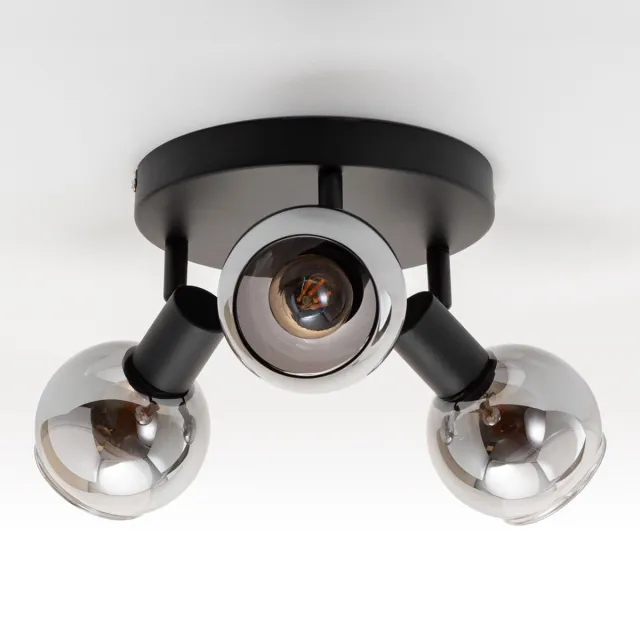 LumenXL Plafondlamp met smoke glas, 3-lichts - Orlando zwart en rookgrijs