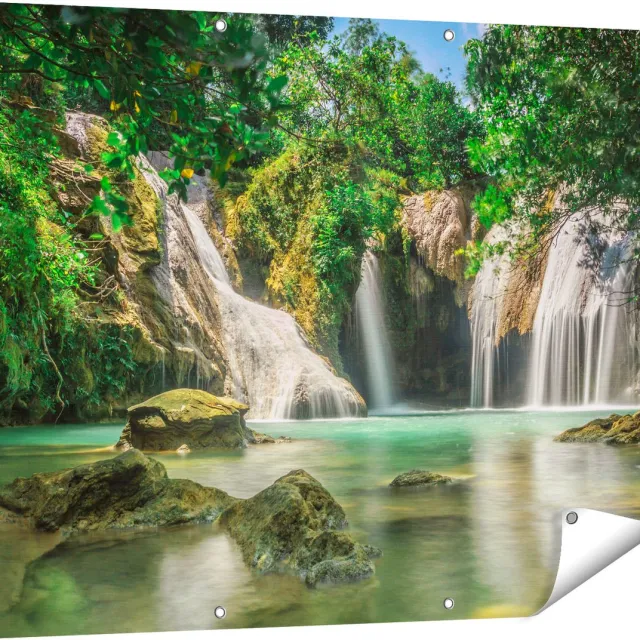 Gards Tuinposter Tropische Waterval - 120x90 cm - Tuindoek - Tuindecoratie - Wanddecoratie buiten - Tuinschilderij Multikleur