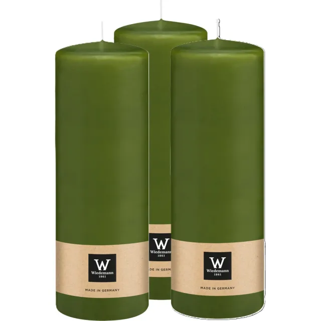 Wiedemann Cilinderkaars/stompkaars - 3x - olijfgroen - 20 x 7 cm - 103 branduren - zuilkaarsen Olijf groen